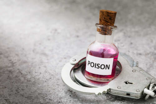 Bottle,With,Poison,And,Handcuffs,On,A,Table,With,Copy