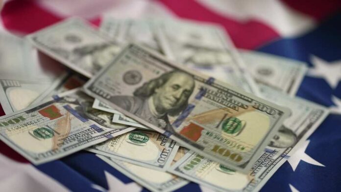 Dollar,Money,And,American,Flag.,Bankrupt,Man,Counting,Money,Cash.
