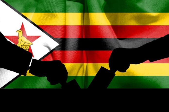 Flag,Of,Zimbabwe,And,Election,Voting,Silhouette,Composition.,Circumstances,And