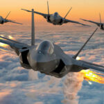Trump’s Plan: Iran’s Arsenal to Be Dismantled Four fighter jets flying above clouds, firing flares.