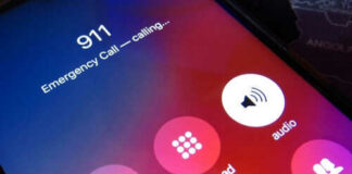 Phone screen displaying 911 emergency call in progress