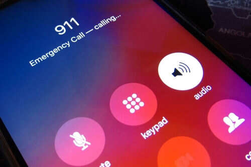 Phone screen displaying 911 emergency call in progress