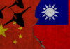 Chinese jets over split China Taiwan flags