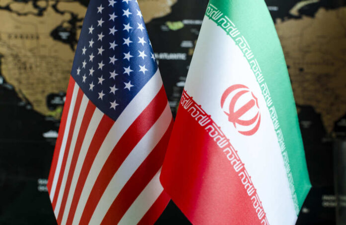 Flags of the United States and Iran displayed together