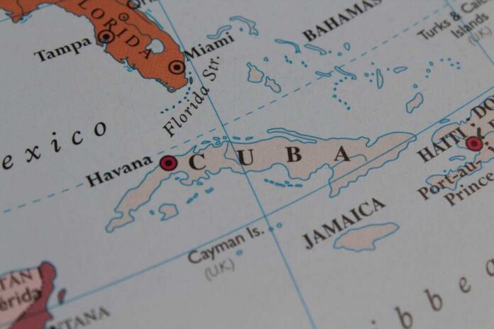 Map highlighting Cuba and surrounding Caribbean islands