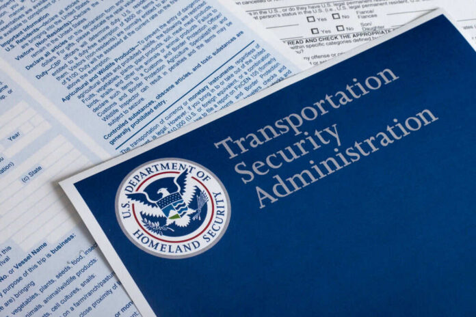 Transportation Security Administration brochure with forms and DHS seal.