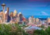 Panoramic view of Seattle with the Space Needle and Mount Rainier in the background