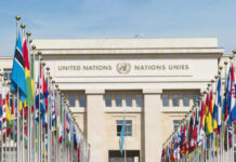Geneva Deal Signed — Core Fight Remains United Nations building with rows of world flags