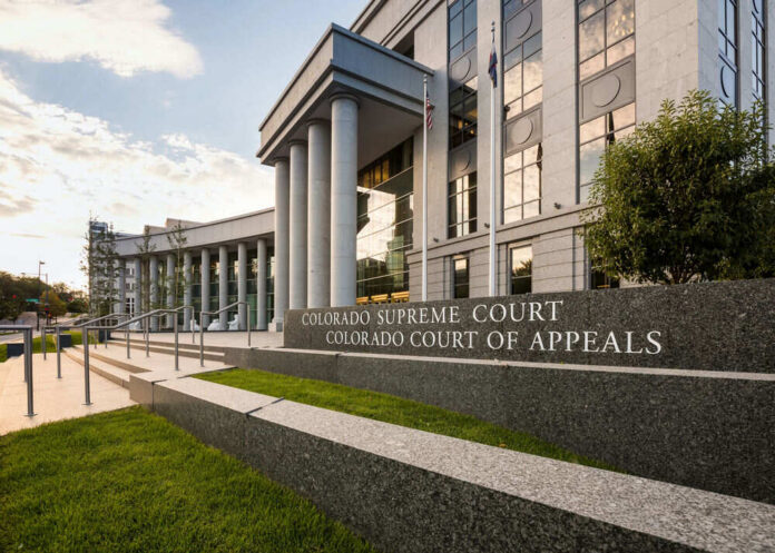 Colorado Supreme Court building with columns and signage