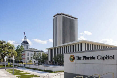The Florida Capitol building under a clear sky