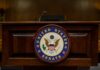 Podium with the United States Senate seal