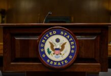 Podium with the United States Senate seal
