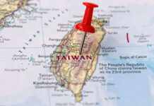 $14B Pause Sparks Fury Map with red pin on Taiwan island