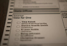 Ballot paper for governor election candidates listed.