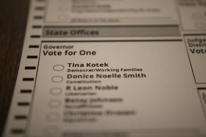 Ballot paper for governor election candidates listed.