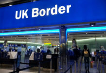 UK border control area at an airport