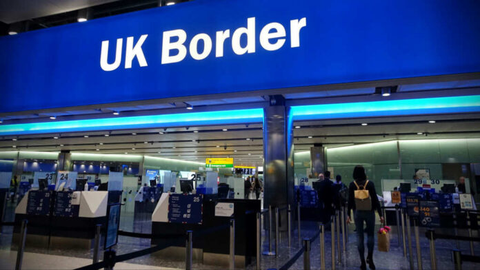 UK border control area at an airport