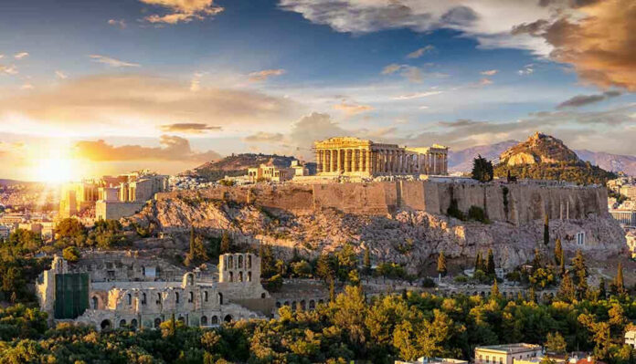 Acropolis of Athens at sunset.