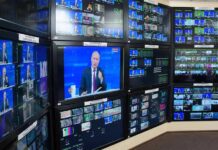 Media War: Finnerty Calls Out CNN, NYT broadcast control room wall of monitors