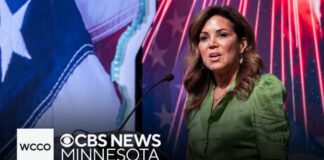 Michele Tafoya speaks after winning Minnesota GOP Senate primary race