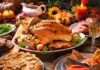 Roast turkey with stuffing on a festive autumn table