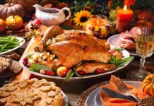 Thanksgiving U-Turn Explodes Mid-Race Roast turkey with stuffing on a festive autumn table