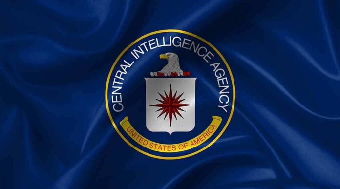 CIA emblem on a blue flag