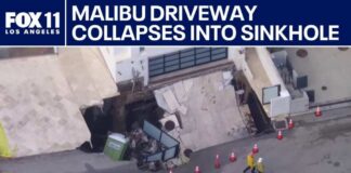 Sinkhole forms after driveway collapses at Malibu beachfront home