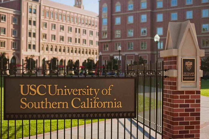 USC University of Southern California sign at campus gate