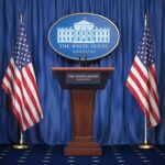 Bush Walks Into Mosque, Stuns America White House press podium with microphones and two American flags
