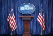 Bush Walks Into Mosque, Stuns America White House press podium with microphones and two American flags