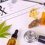 Medical prescription with cannabis, pills, and a stethoscope