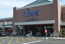 Supermarket Fireball Stuns Odesa Kroger storefront with shoppers and carts