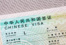 Chinese visa document close-up