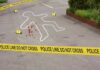 crime scene with body outline and police tape