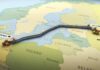 Pipeline route across Baltic Sea on European map