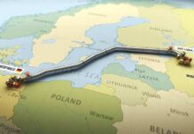 Pipeline route across Baltic Sea on European map