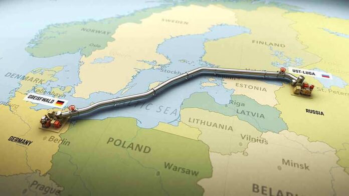 Pipeline route across Baltic Sea on European map
